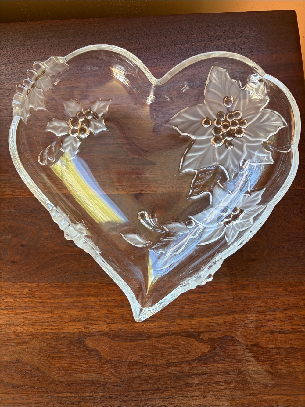 MIKASA Crystal Poinsettia Red Heart Serving Plate Dish Glass 10 3/4” German Made